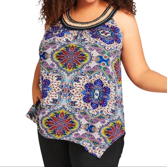 NWT Avenue 14/16 (1X) beaded print top - Picture 5 of 14